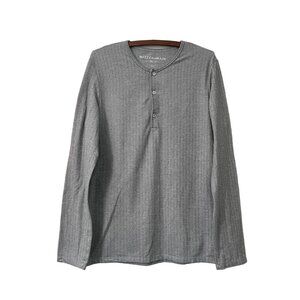 Mizzen Main Gray Herringbone Long Sleeve Henley Knit Shirt Mens Size Large